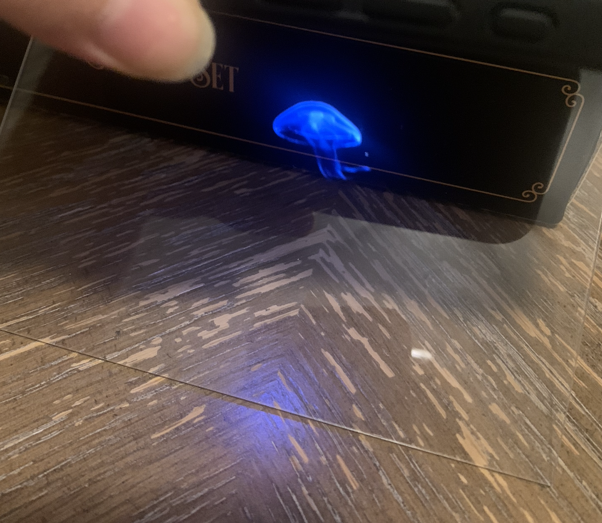 Tried Pepper’s Ghost–style 3D reflections: Triceratops, Brontosaurus, Jellyfish (all worked clearly)- a potential ProtoPie insight reflection.