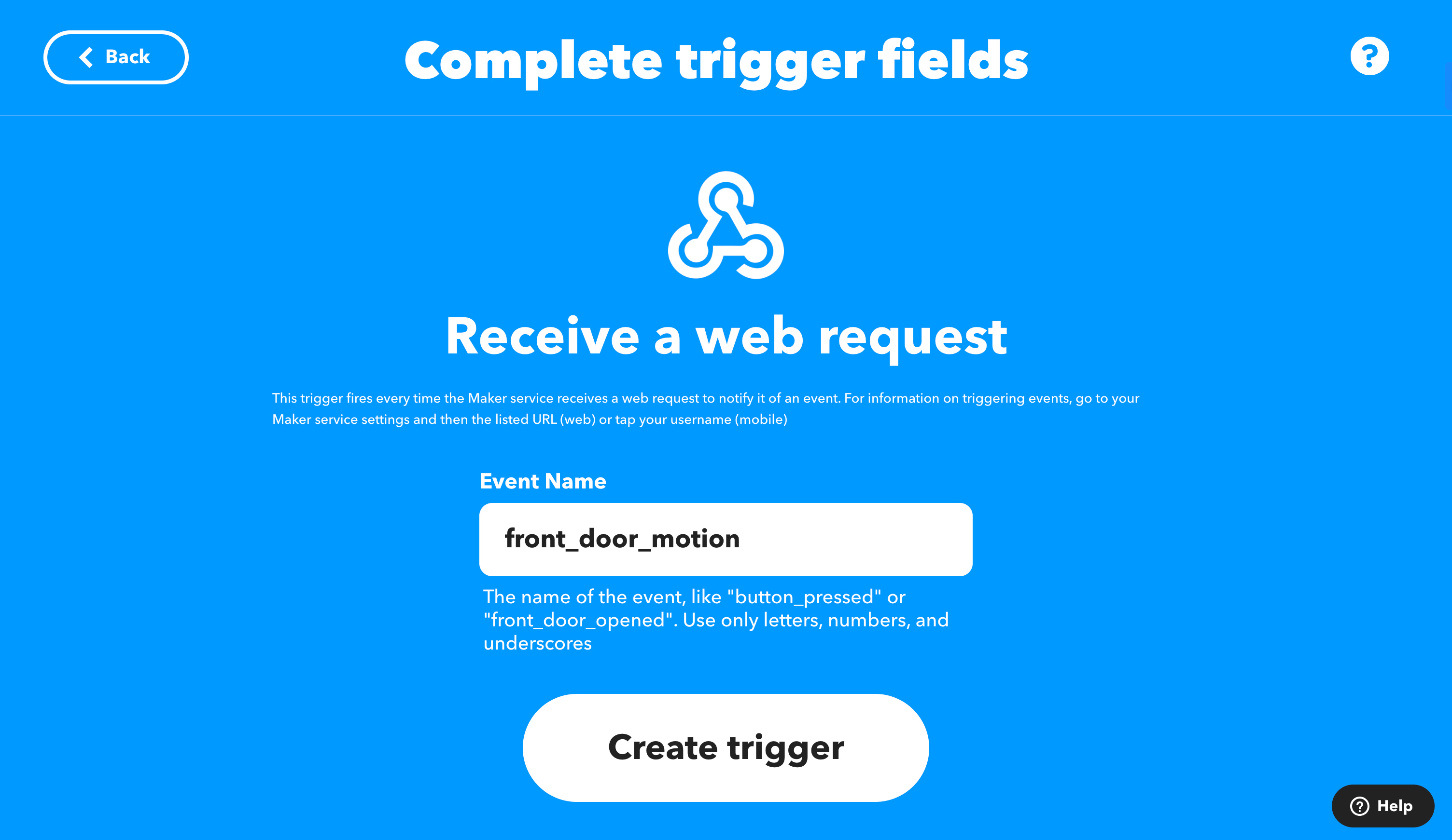 Entered event name to generate the trigger
