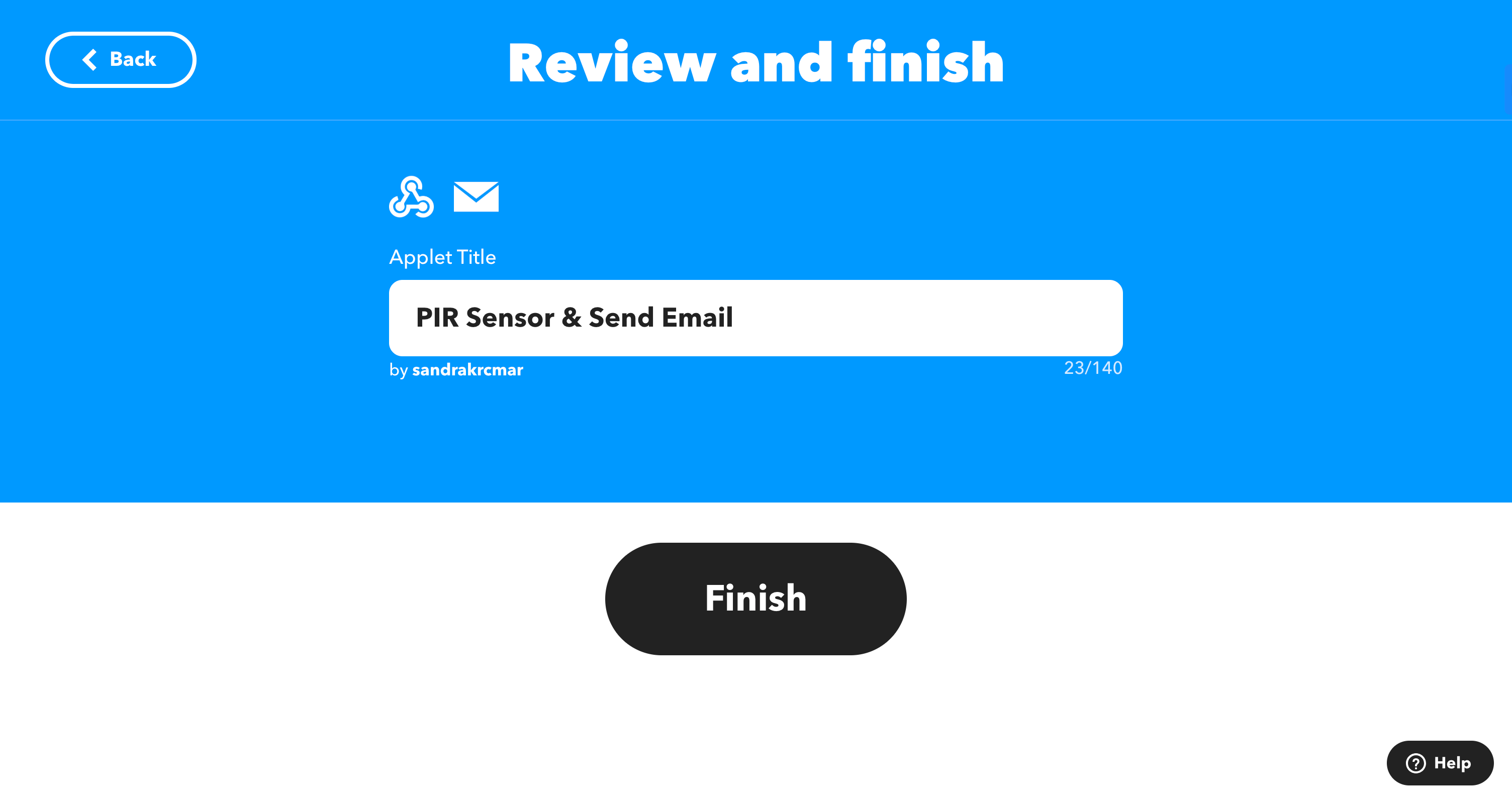 Clicked Create action → Continue to complete setup. Adjusted the title/name as needed